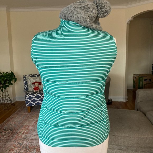 NWOT Diffusion Women's Extra Large XL Green & White Striped Fitted Puffer Vest - Picture 9 of 12